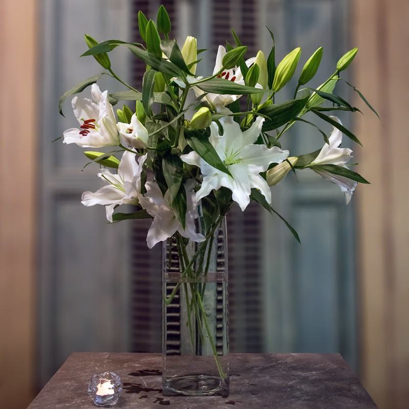 White Lilies with Bear's Grass and Greens